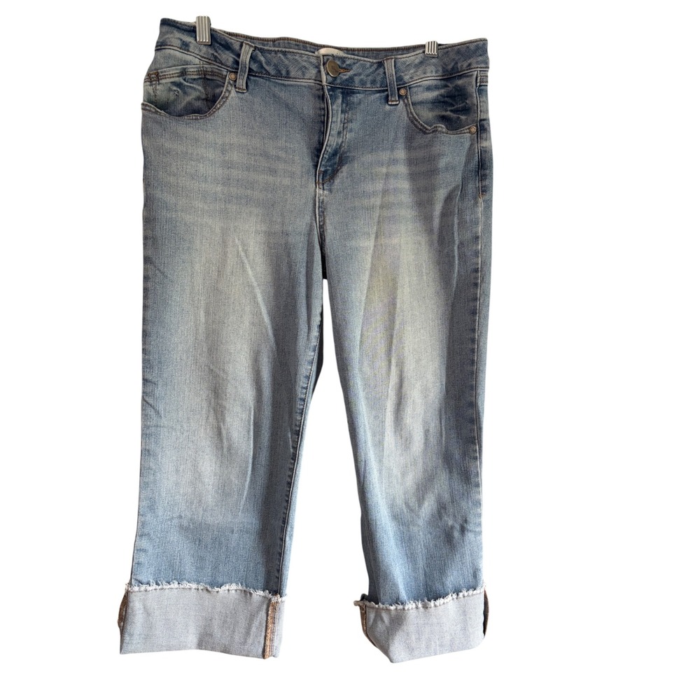 1822 Denim Womens Light Wash Frayed Cuff Cropped Capri Jeans Size 14